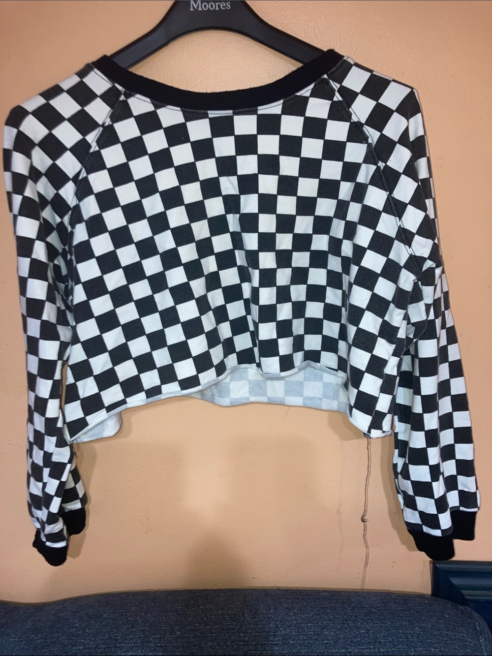 UK2LA Checkerboard Cropped Sweatshirt - Black & White